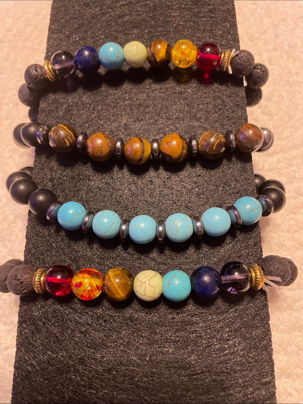 Multi-Color Beaded Stretch Bracelet (Turquoise, Blue, Amber, Tiger Eye stone)